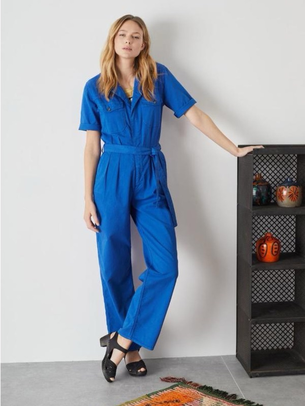 Classic Short-Sleeve Utility Jumpsuit in Royal Blue